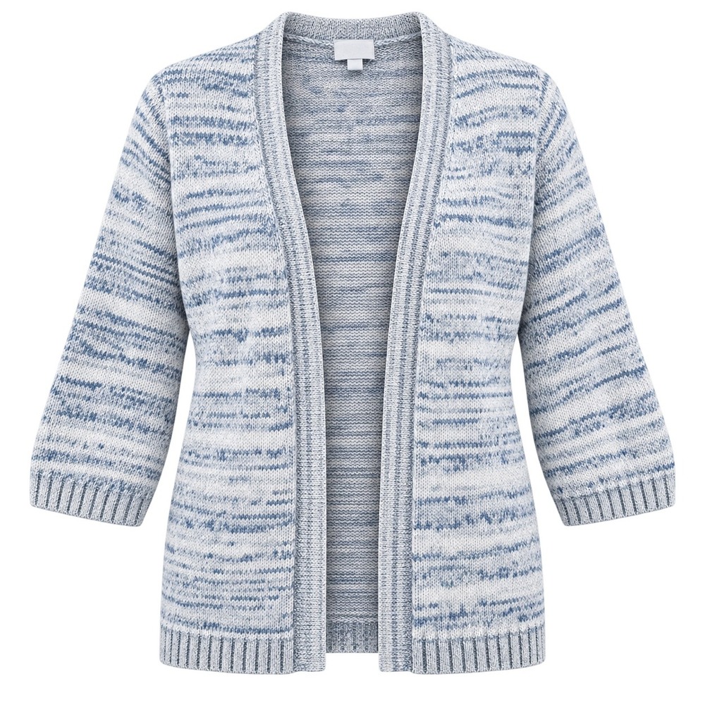 J Jill Women Open Front Cardigan Sweater Med cottage grandma coastal office blue